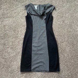 London Times houndstooth print cowl neck dress